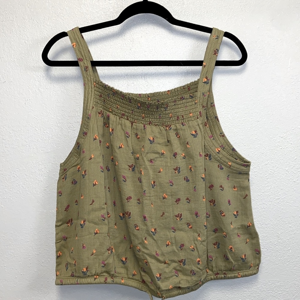 Prana NWT Little Palm Cami Green Floral Organic Cotton Smocked Crop Top 3081